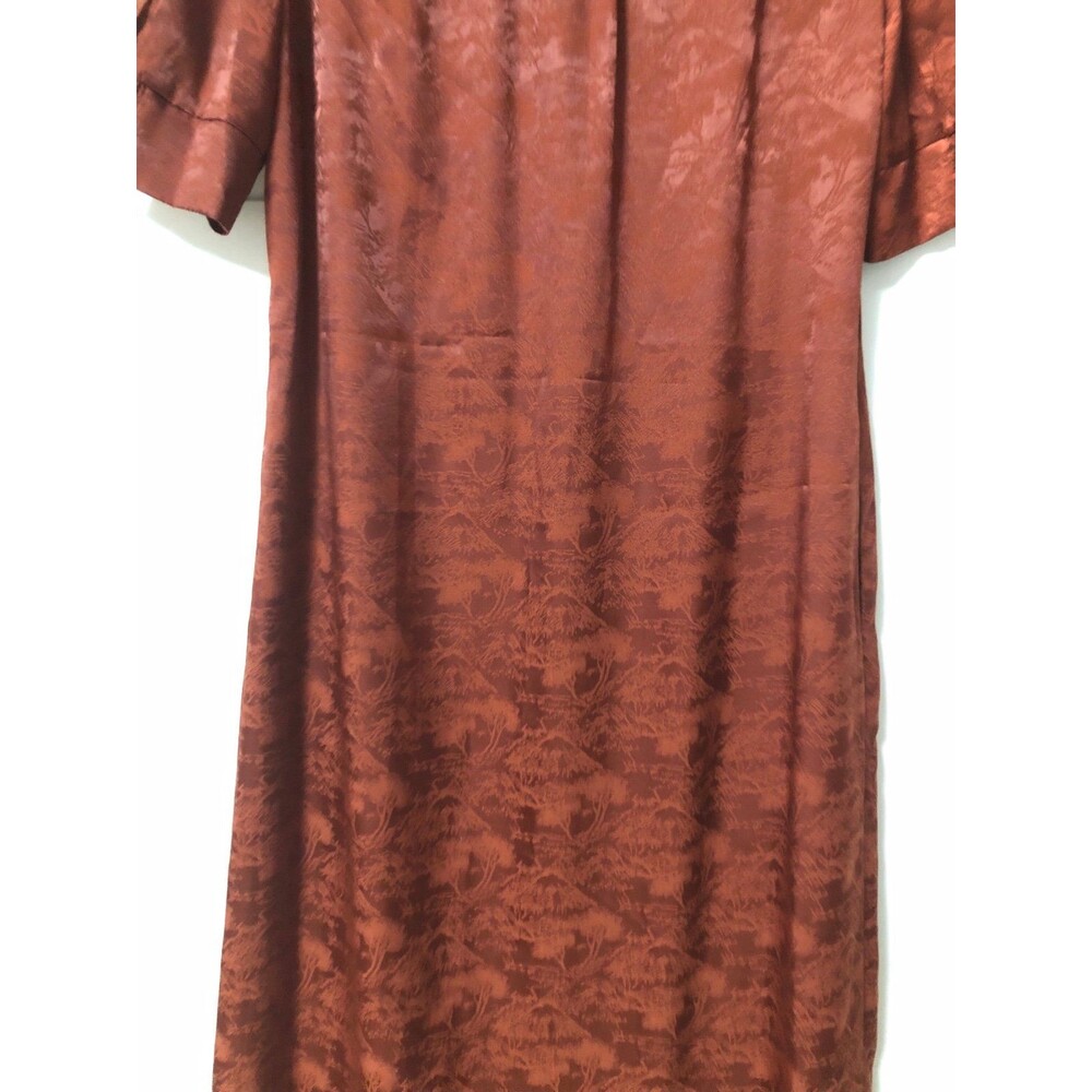Copper Rust Satin Jacquard Puff Sleeve Maxi Dress - Womens Size S - Picture 5 of 6